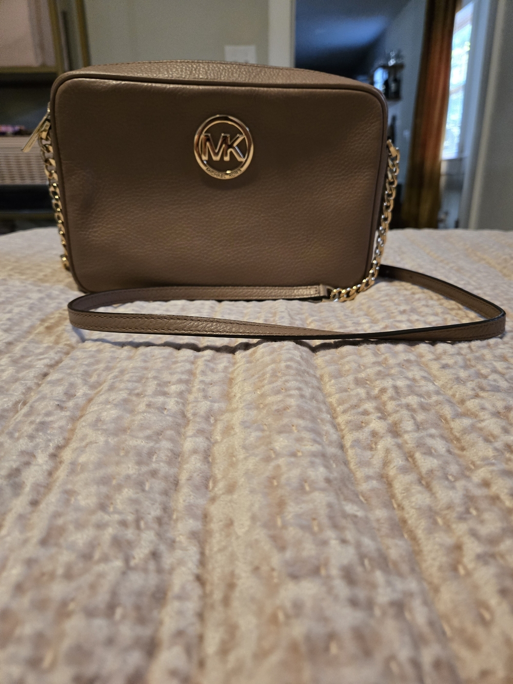 Michael Kors Fawn Leather Crossbody Bag with Gold Logo